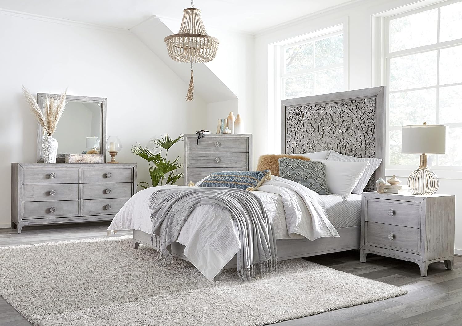 Modus Furniture Solid-Wood Low-Profile Bed, Full, Boho Chic - Washed White