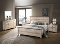 Contemporary White Wash Finish 5-Piece Bedroom Set-King Bed, Dresser, Mirror, 2 Nightstands