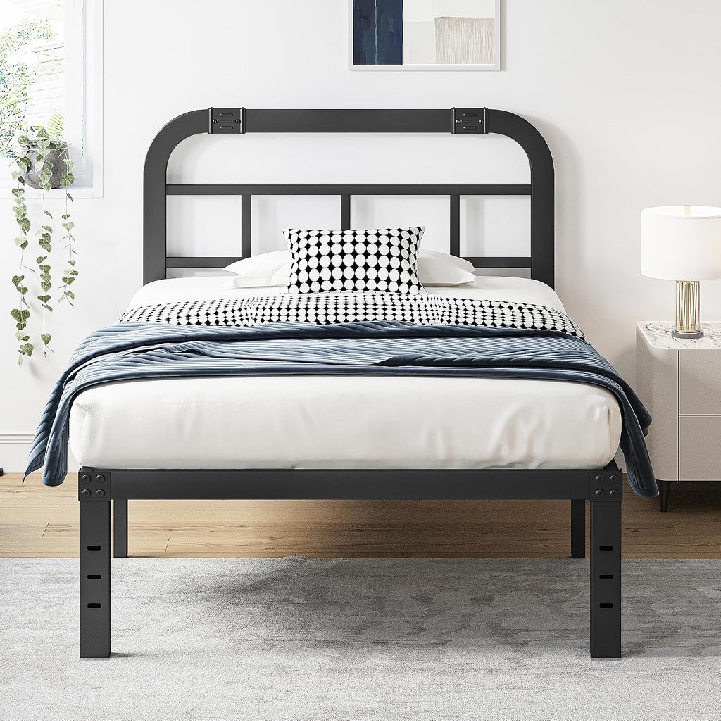 ZIYOO Twin Size Bed Frame with Headboard, 1000LBS Heavy Duty Platform Mattress Foundation/Box Spring Replacement - 18 Inch Height Metal Bed Frame