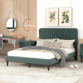 KLMM Elegant Full Size Upholstered Platform Bed,No Box Spring Needed, Velvet Fabric, Suitable for Bedroom Use, Easy to Assemble (Green#K^)