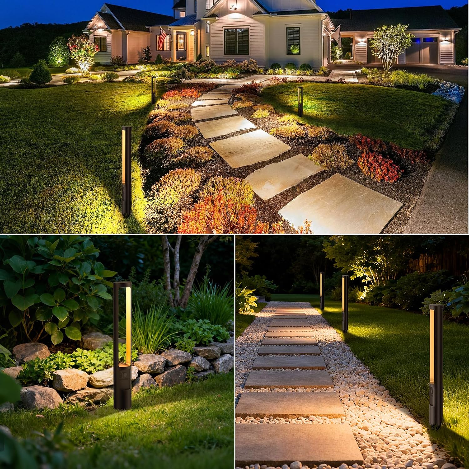 All-in-One Low Voltage Landscape Lighting Kit, 12-Pack Pathway Lights with Transformer Dusk to Dawn Outdoor Lighting 5CCT, IP66 Waterproof Landscape Lights with Connectors for Patio