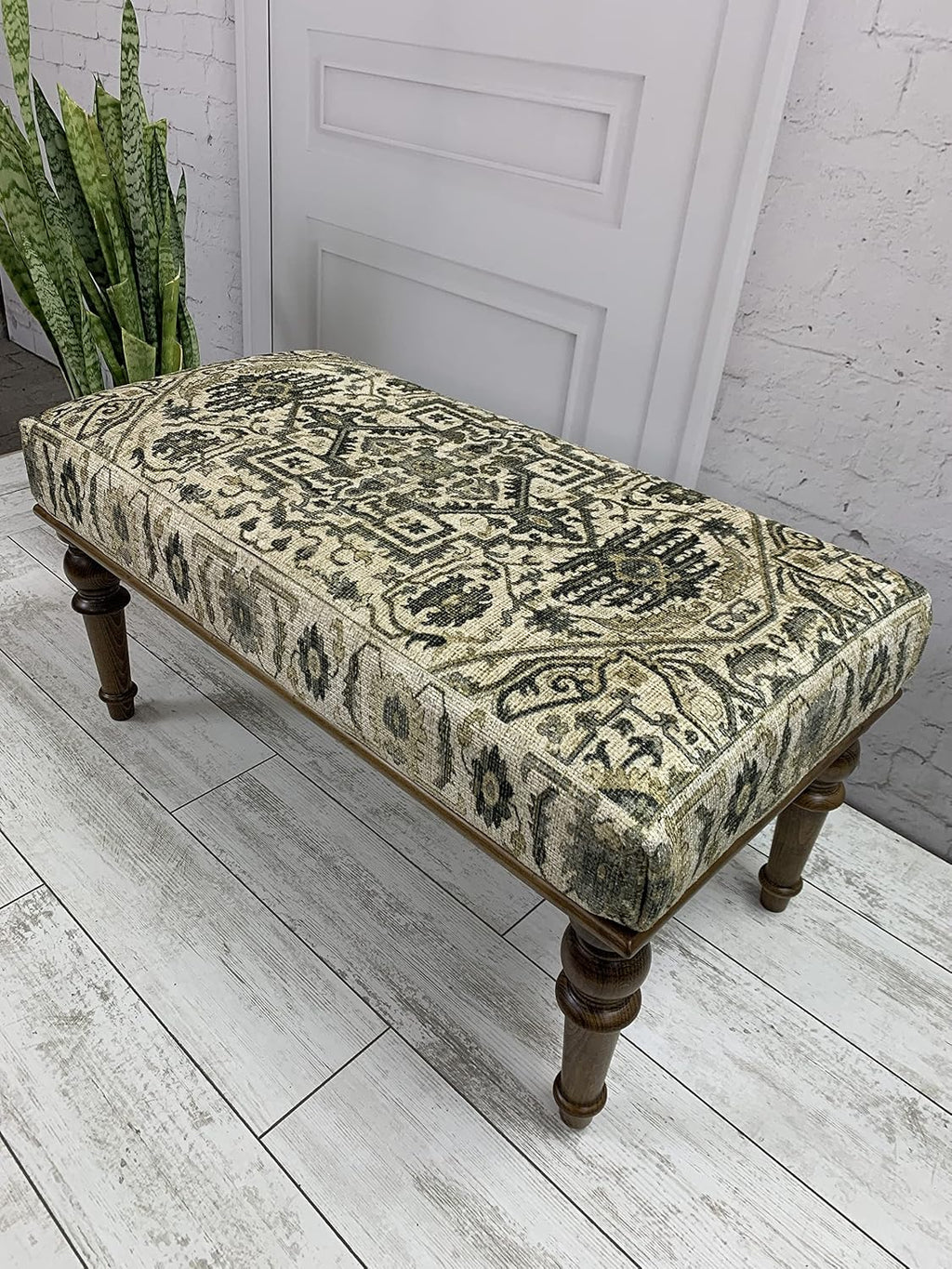 Boho Bench, Rug Ottoman Bench, Piano Bench, Decorative Bench, Bedroom Ottoman, Entry Bench, Vanity Bench, Handmade Bench, Upholstered Bench, Wood Bench, Kitchen Bench, Home Gift, 18x18x36, (Beige)