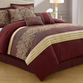 LANCO MODERN LIFESTYLE Red Gold Comforter Set, Queen, Damask Jacquard with Matching Solid Piece Work, 7 Piece Soft Bedding Set for All Season, Bed Skirt, Pillow Shams and Decorative Pillows