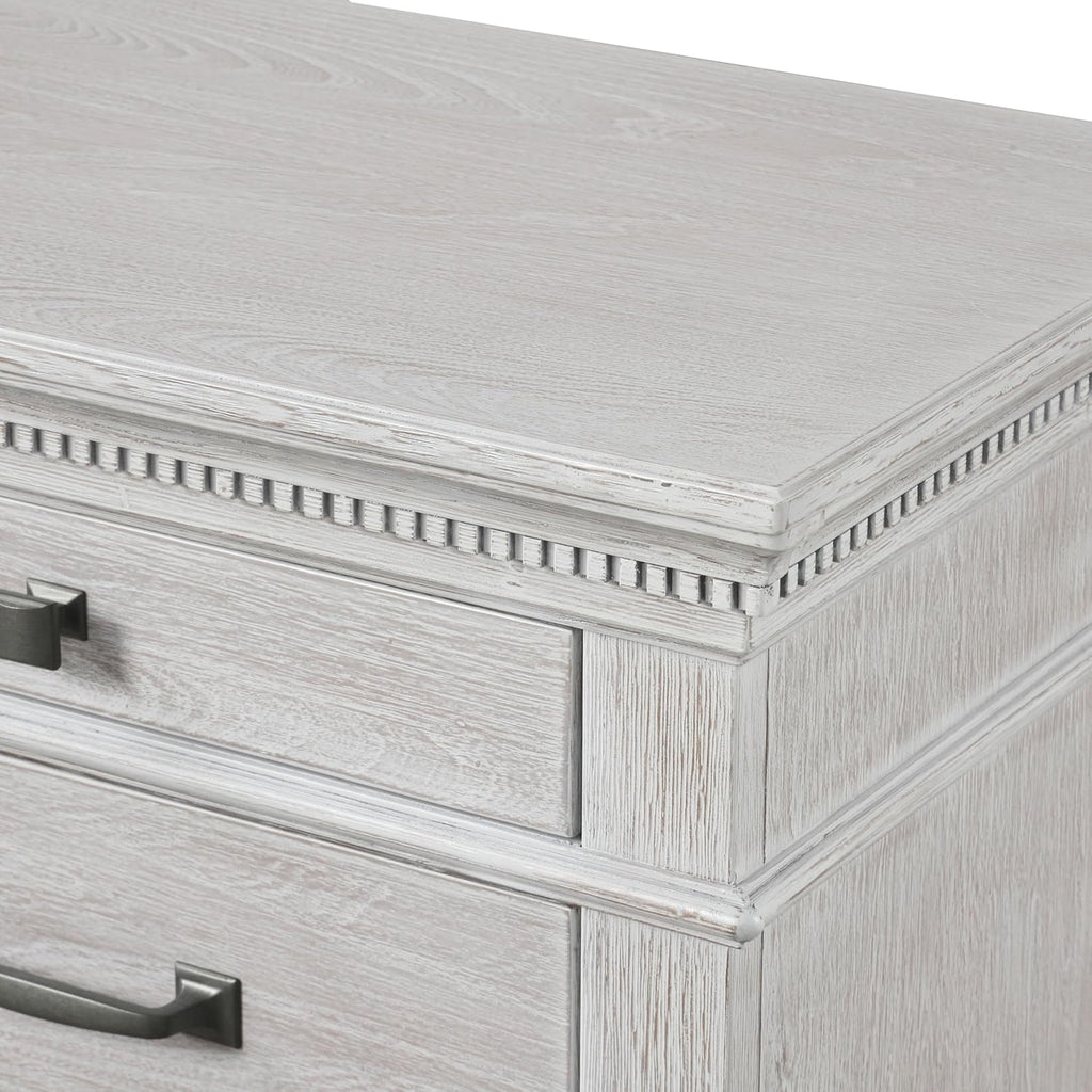 Furniture of America Deborah Modern Solid Wood 5-Piece Bedroom Set with Fabric Headboard, Dentil Molding, Black Square Knob, Felt-Lined Top Drawers, Box Spring Needed, King, Weathered Gray