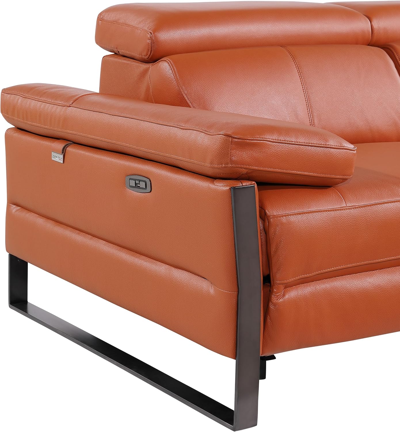 BlackJack Furniture Antonio 8 Piece U Shaped Power Reclining Sectional Sofa, Modular Couch with Top Grain Italian Leather, 4 Electric Recliners, USB & Wireless Chargers, Storage Console, Camel