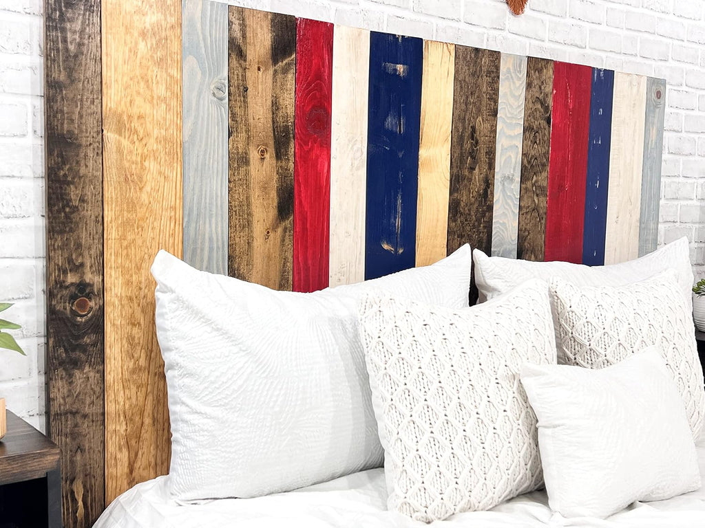 Barn Walls Americana Mix Signature Design, Multicolored Solid Wood Headboard, Floating Panels, Wall Mount, Adjustable Height Easy Assembly, Queen Size