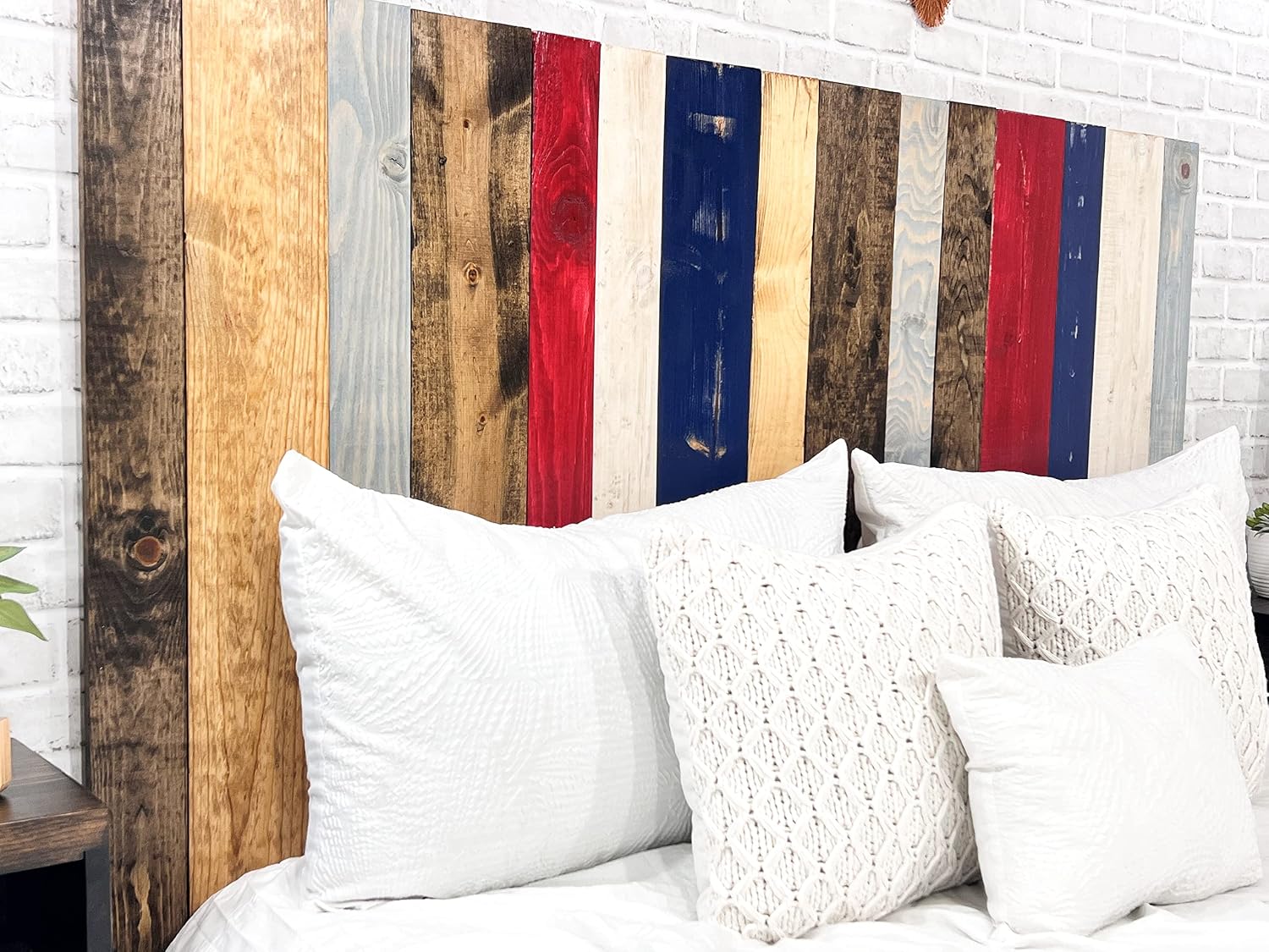 Barn Walls Americana Mix Signature Design, Multicolored Solid Wood Headboard, Floating Panels, Wall Mount, Adjustable Height Easy Assembly, Queen Size