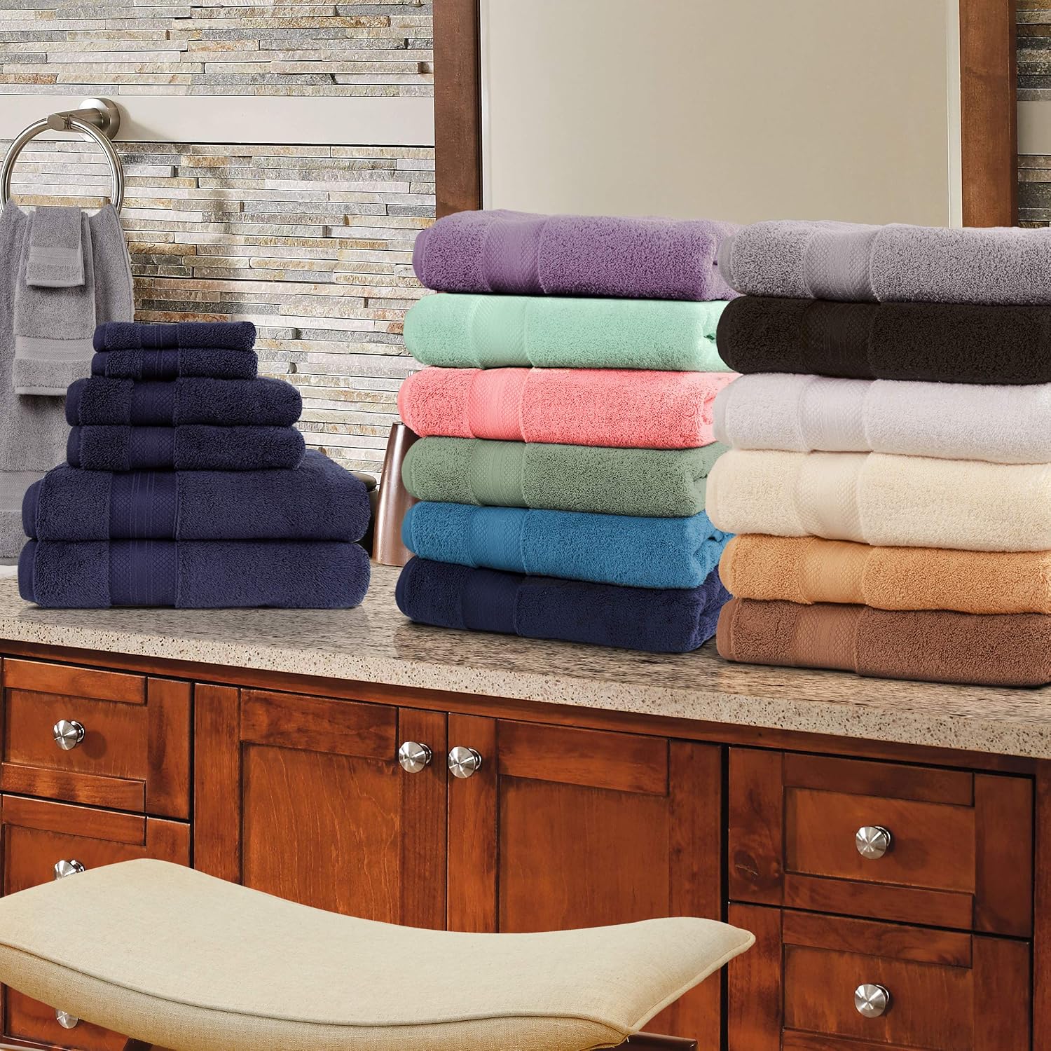 Superior Turkish Cotton 9-Piece Towel Set, 3 Bath, 3 Hand, 3 Face Towels for Home, Bathroom Essentials, Hotel, Resort, Spa, Shower, Adult, Kids, Airbnb, Plush, Soft, Apartment, White
