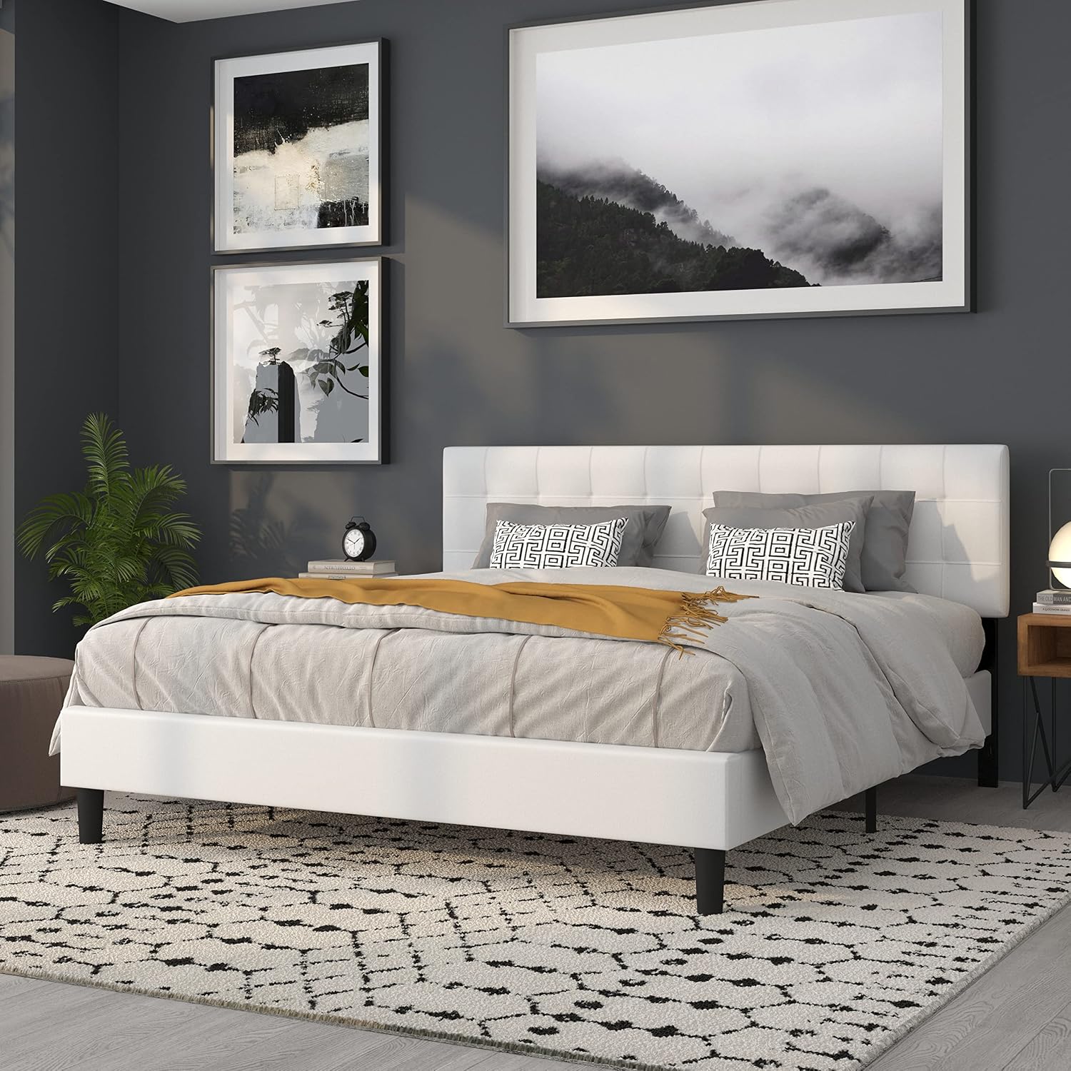 Flash Furniture Bedford Box Stitch Tufted Upholstered King Size Headboard in White Fabric