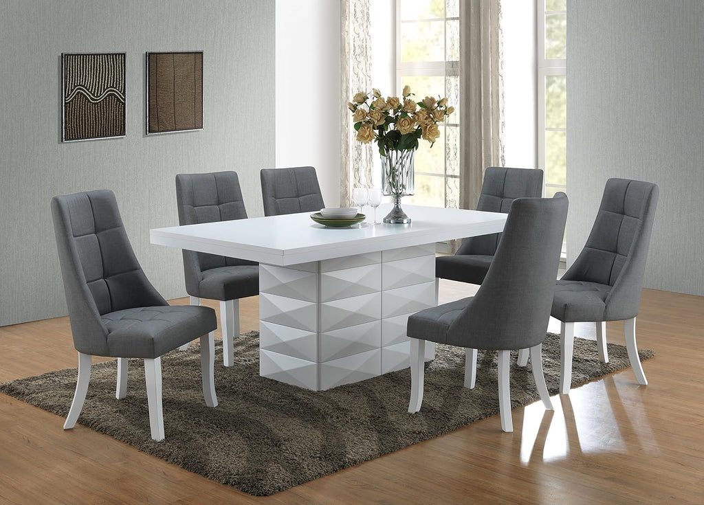 Kings Brand Furniture Milan 7 Piece White Modern Rectangle Dinette Dining Room Table & 6 Grey Vinyl Chairs, 70.9' W x 39.4' D x 30.5' H
