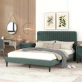 KLMM Modern Queen Size Upholstered Platform Bed, No Box Spring Needed, Velvet Fabric, Suitable for Bedroom Use, Easy to Assemble (Green#G^)