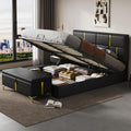 GDFStudio 2-Piece Furniture Set with Queen Size Upholstered Platform Bed with Hydraulic Storage System and Velvet Storage Ottoman with Gold Metal Legs,Modern Bed Frame,Mattress not Included,Black