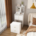 3-in-1 Vanity Desk with LED Mirror and Lights, Compact Makeup Vanity Table with 4 Drawers, Storage Cabinet, Hidden Stool & Shelves for Bedroom, White