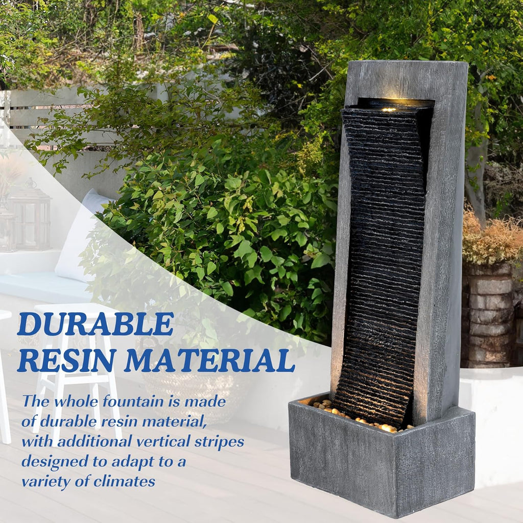 49.6' H Waterfall Fountains Outdoor Garden - Water Fountains and Waterfalls Outside, Large Indoor Floor Standing Resin Fountain Features W/Pump LED Light Cobbles for Patio, Home Art Decor