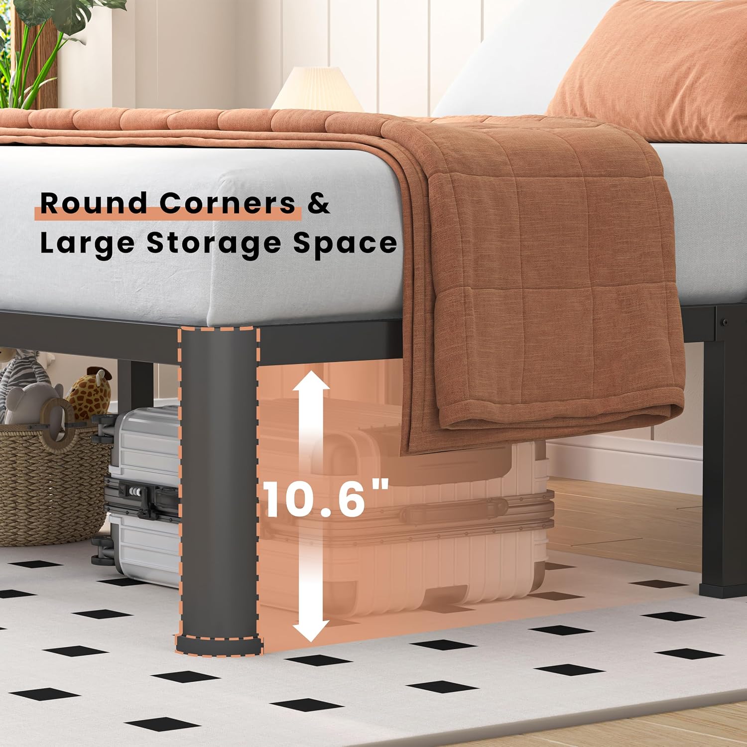 VIPSHOW 12 Inch Queen Heavy Duty 3500 lbs Bed Frame with Round-Corner Legs & Anti-Squeak Design – Quick Assembly Metal Platform, No Box Spring Needed
