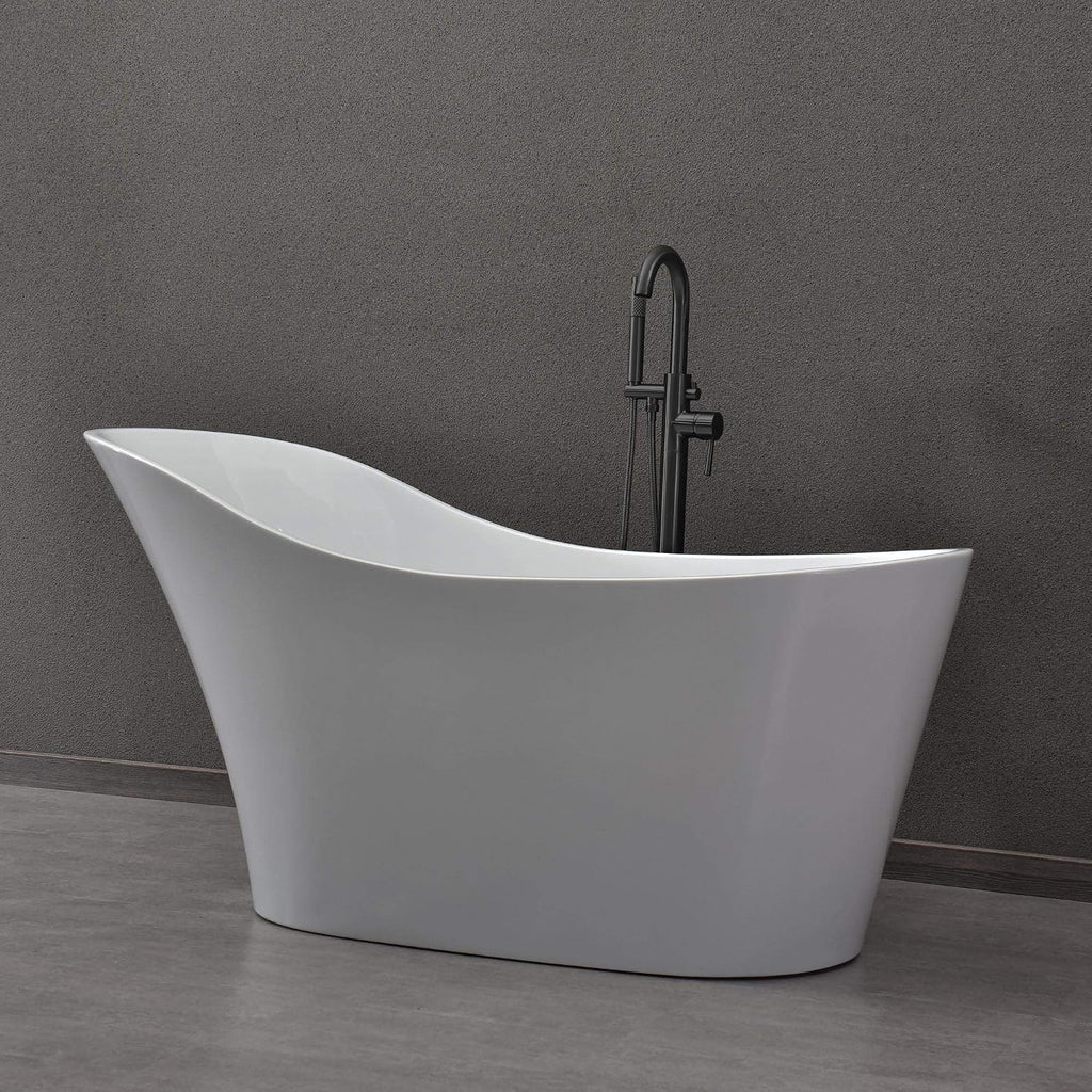 WOODBRIDGE 59' Acrylic Freestanding Bathtub Contemporary Soaking White Tub with Oil Rubbed Bronze Overflow and Drain，B0029-ORB-Drain&O