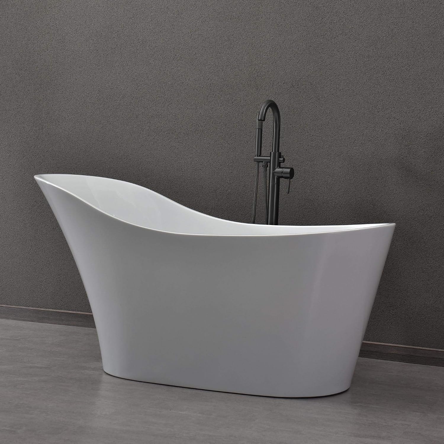 WOODBRIDGE 59' Acrylic Freestanding Bathtub Contemporary Soaking White Tub with Oil Rubbed Bronze Overflow and Drain，B0029-ORB-Drain&O