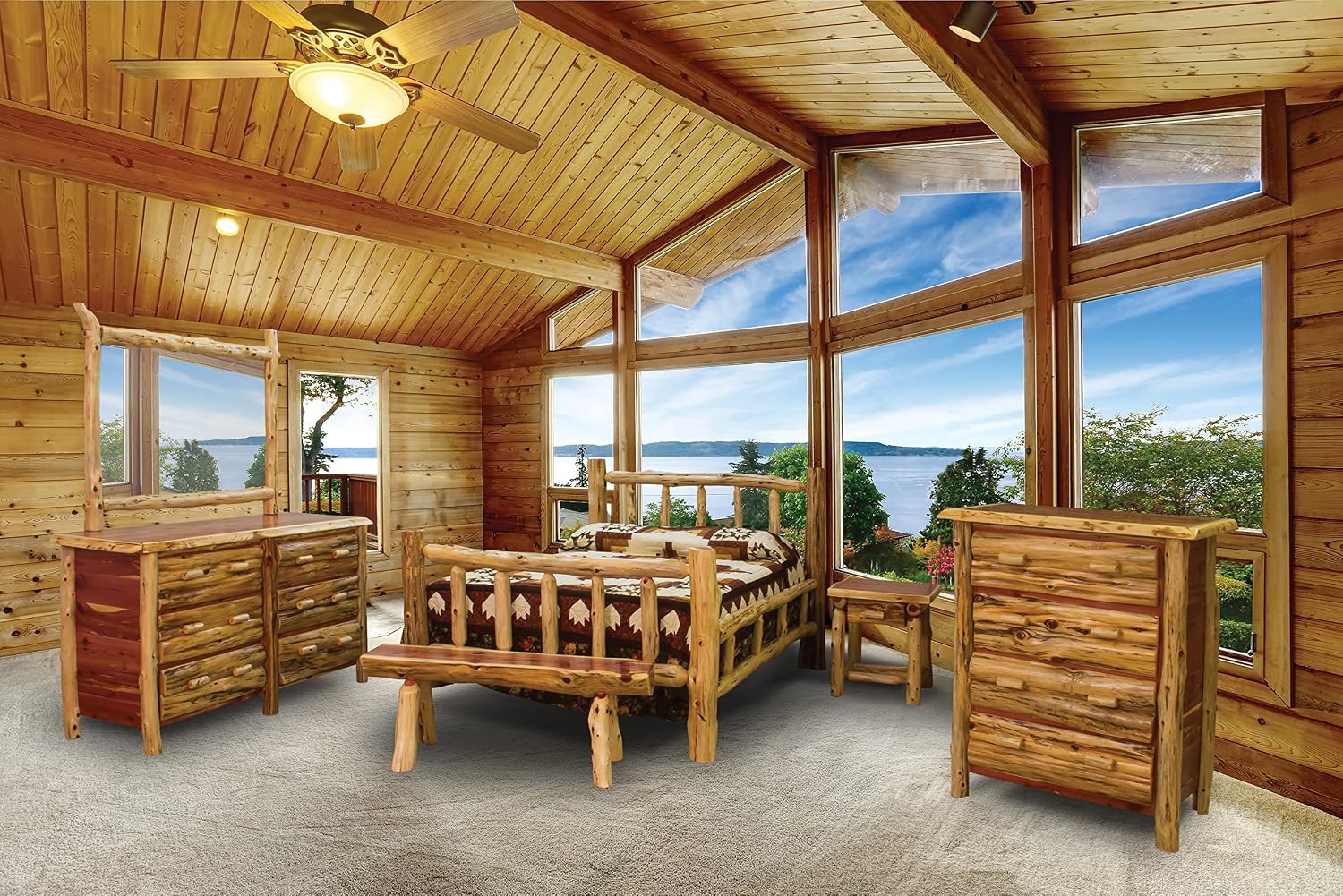 Furniture Barn USA-Rustic Lod Bedroom- Red Cedar Log Queen Mission-Style Bedroom Set