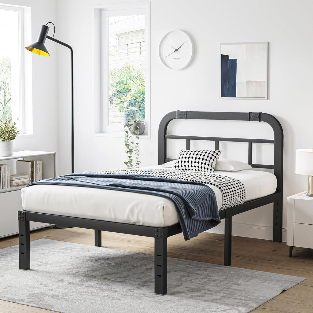 ZIYOO Twin Size Bed Frame with Headboard, 1000LBS Heavy Duty Platform Mattress Foundation/Box Spring Replacement - 18 Inch Height Metal Bed Frame