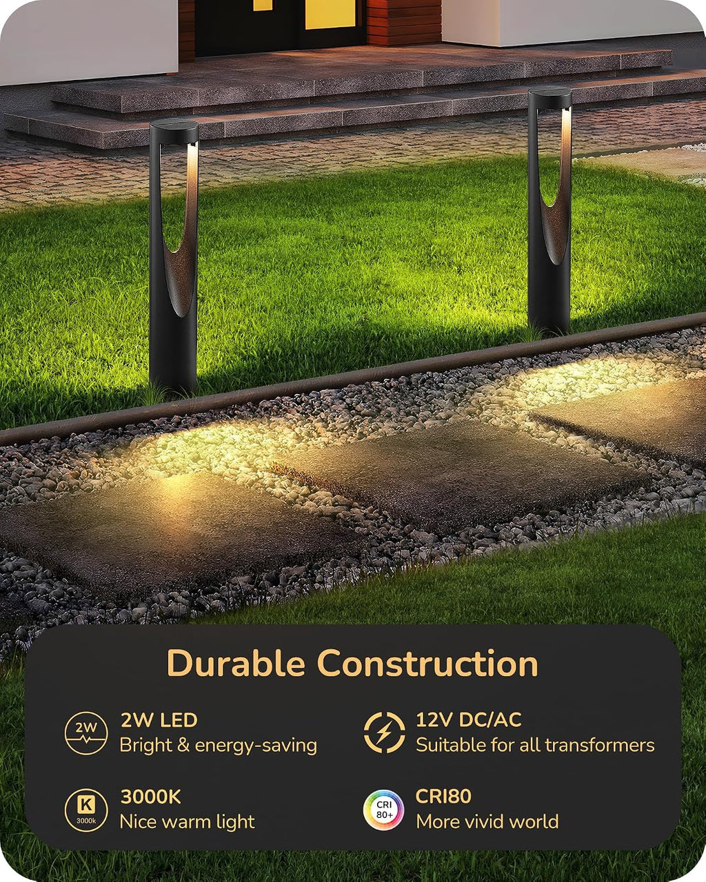 EDISHINE Low Voltage Landscape Lights, 12V 2W 150LM 3000K LED Landscape Path Lights with Connectors, Waterproof Electric Outdoor Landscape Lighting for Walkway Yard Garden, CRI80 12 Pack