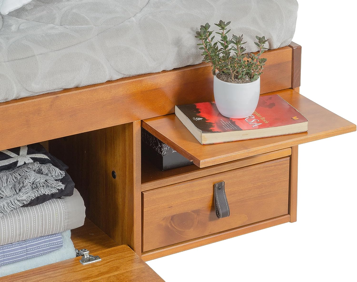 memomad Bali Bed - King Storage Platform Sturdy Wooden Frame with Drawers & More - Solid Pine - Noise Free - No Box Spring Needed - Slats Included (King Size, Oak Brown Wood)