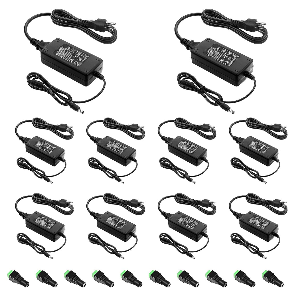 ALITOVE 12 Volt Power Supply 12V 5A Power Adapter AC 100-240V to DC 12V 60W Converter LED Driver Transformer with 5.5x2.5mm Plug for LED Strip Light CCTV Camera Webcam Router Radio transceiver,10pack