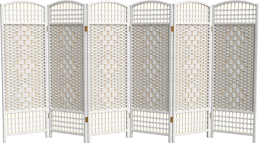 4 ft. Short Fiber Weave Folding Screen - White - 6 Panels