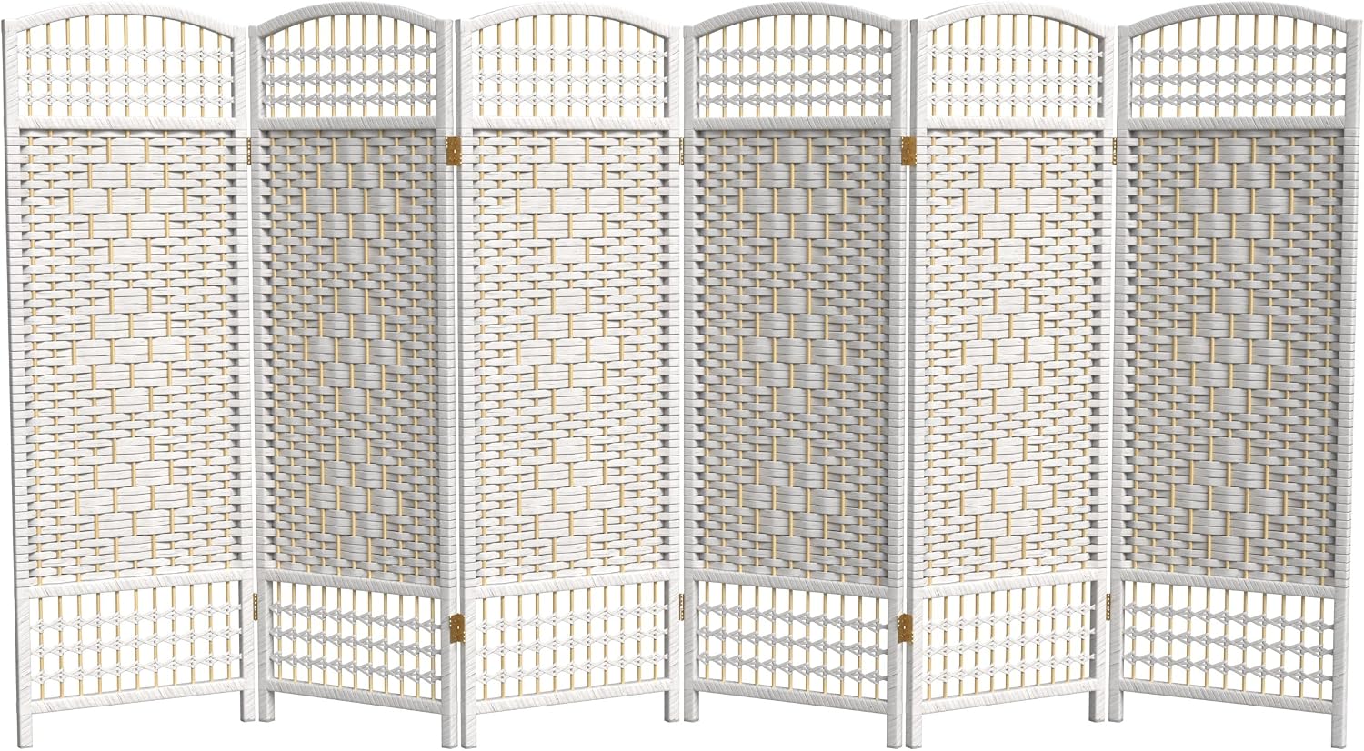 4 ft. Short Fiber Weave Folding Screen - White - 6 Panels