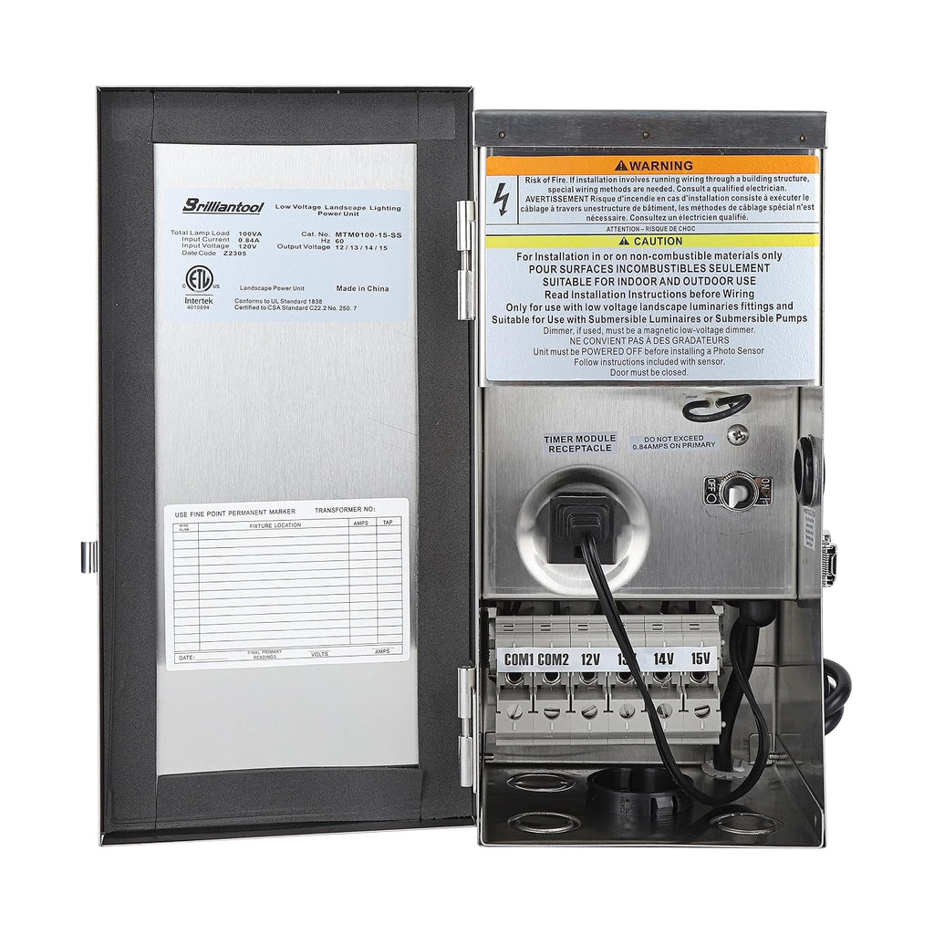 100W Low Voltage Transformer, 120V AC to 15V/14V/13V/12V AC, Outdoor Transformer for Landscape, Spot, Patio, Pathway Lighting