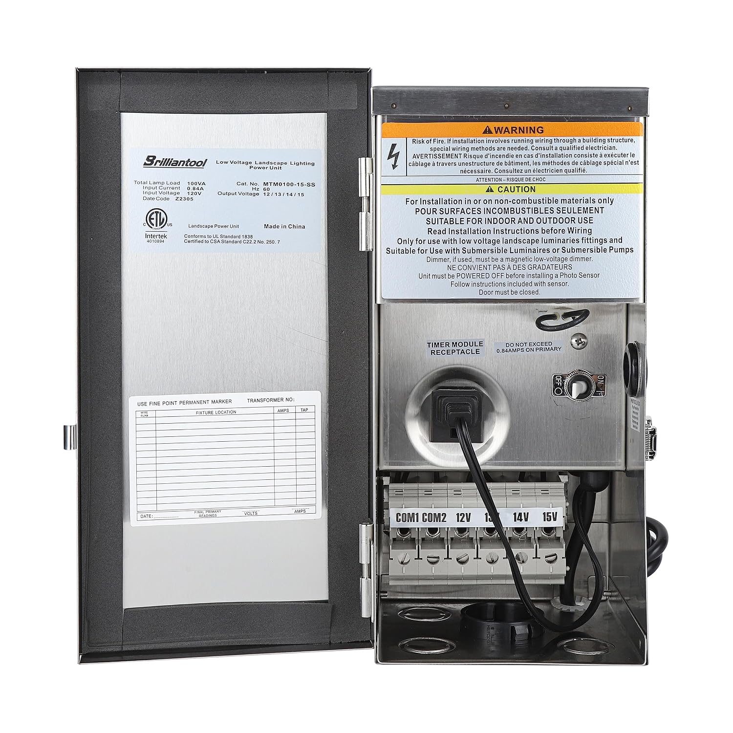 100W Low Voltage Transformer, 120V AC to 15V/14V/13V/12V AC, Outdoor Transformer for Landscape, Spot, Patio, Pathway Lighting