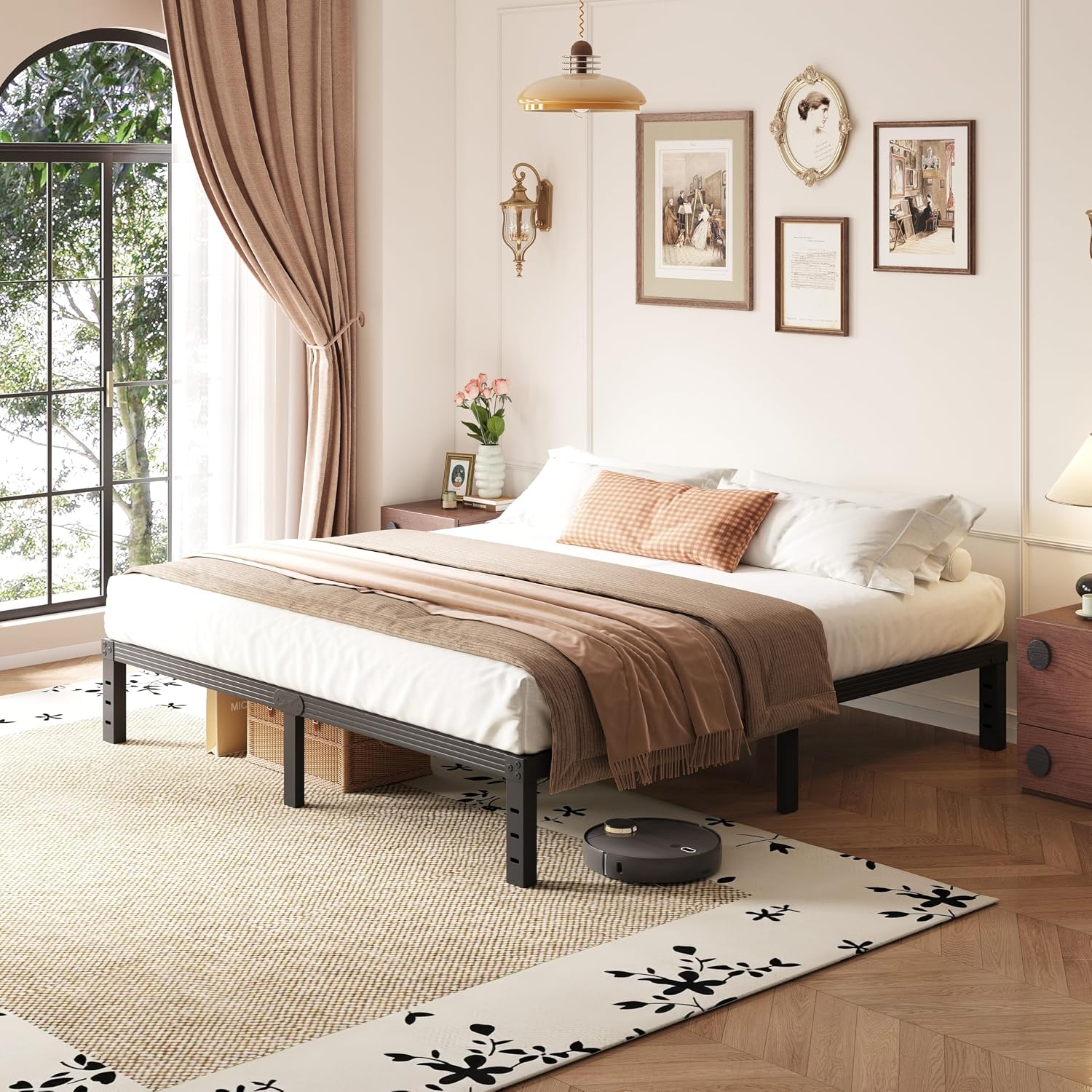 14 Inch California King Bed Frames No Box Spring Needed, Metal Platform Cal King Bed Frame, Heavy Duty, Easy Assembly and Noise Free, Black