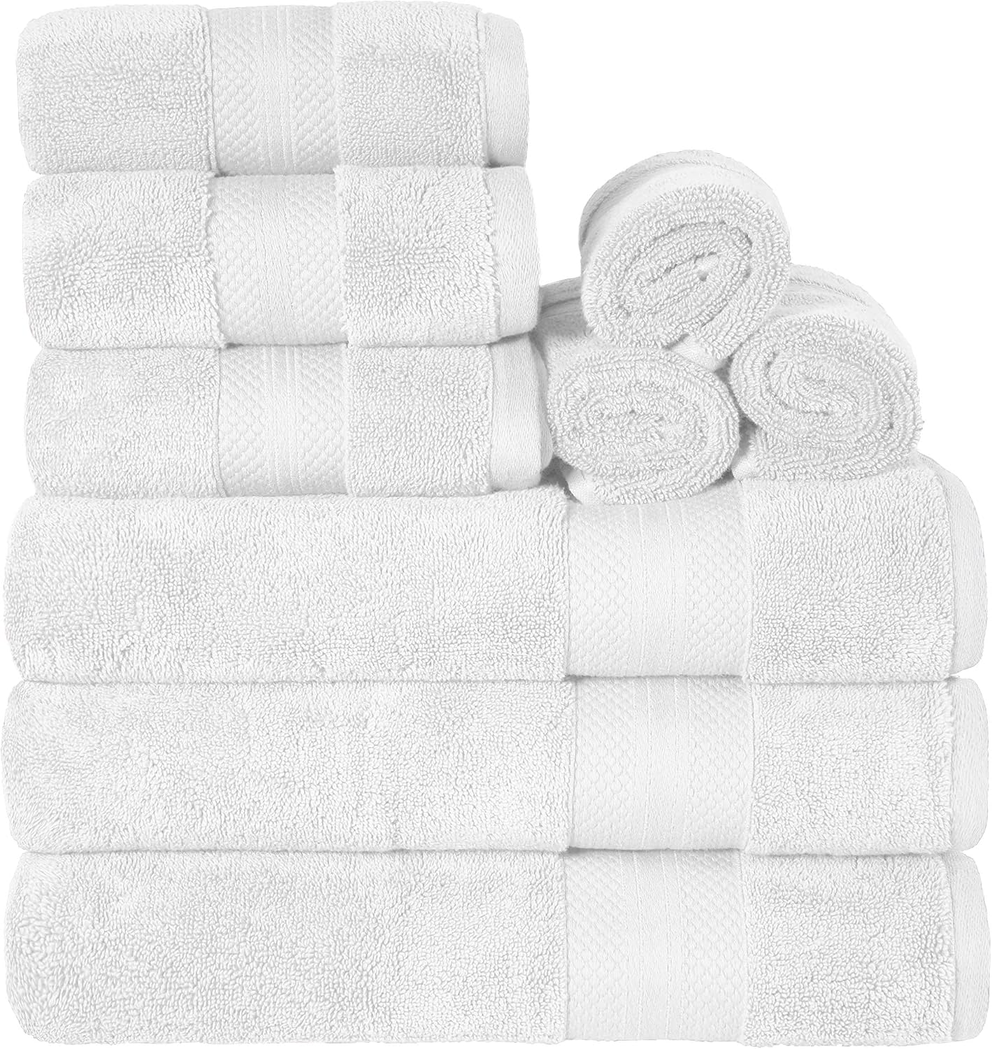 Superior Turkish Cotton 9-Piece Towel Set, 3 Bath, 3 Hand, 3 Face Towels for Home, Bathroom Essentials, Hotel, Resort, Spa, Shower, Adult, Kids, Airbnb, Plush, Soft, Apartment, White