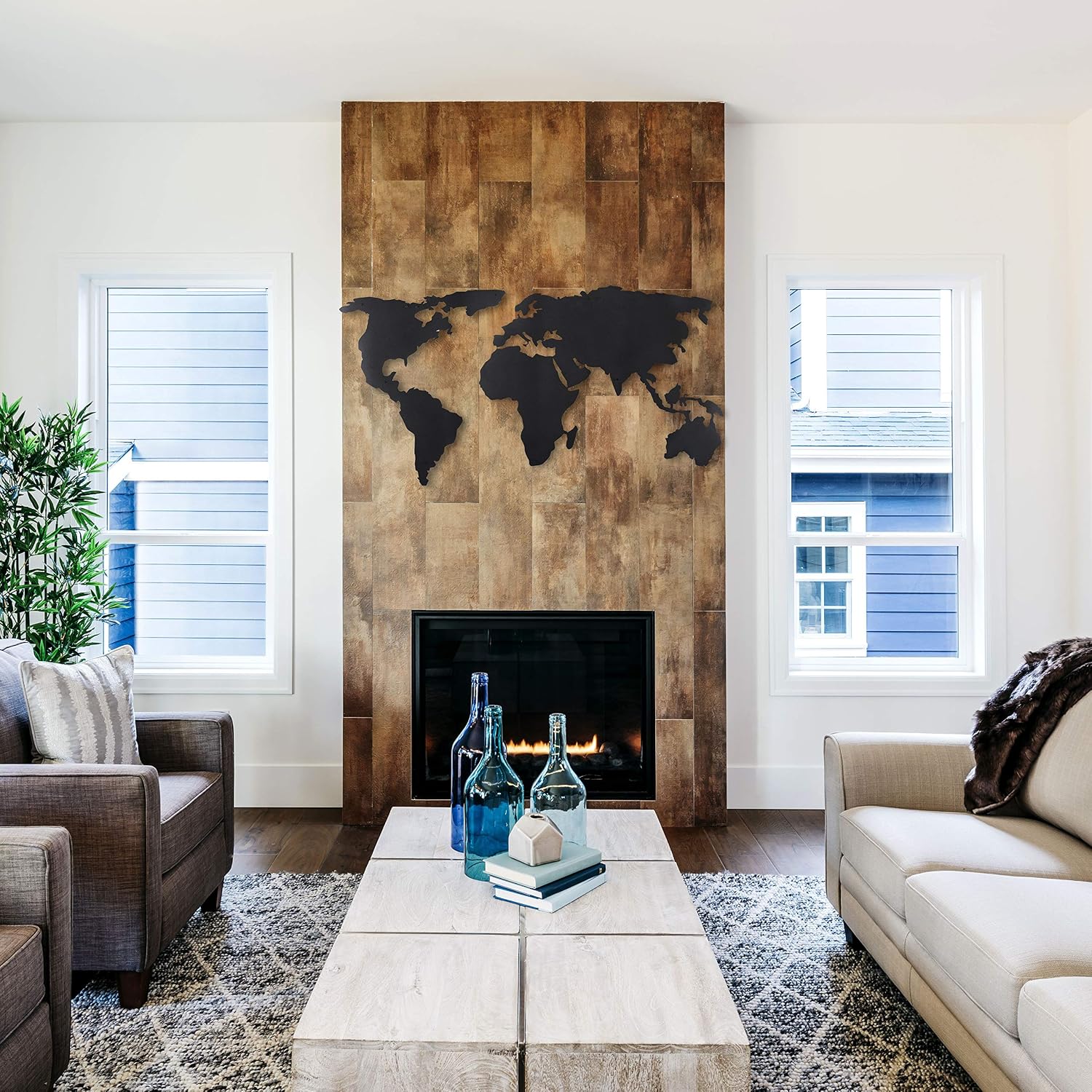 World Map Wall Art, 100% Metal World Map 2D, Sculpture, Large and Wide - Size (23.6' x 47.2') - Wall Hanging for Living Room, Bedroom, Dorm Size (23.6' x 47.2') (Black, (23.6' x 47.2'))