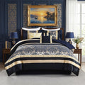 SahSahCasa 7-Piece Luxury California King Comforter Set, Cal King Comforter, Bed in a Bag California King, Jacquard Fluffy Comforter Bedding Set with Bedskirt, Pillows, Down-Alternative, Navy/Gold