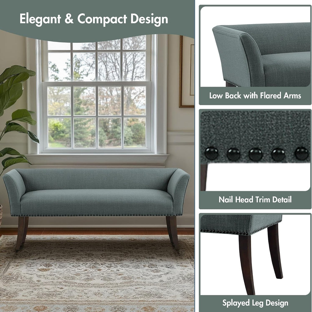 Madison Park Accent Bench, Upholstered with Nailhead Trim, & Padded Seat Entryway Bench Small, End of Bed Bench with Back, 49.5' W x 19.25' D x 23' H, Slate Blue