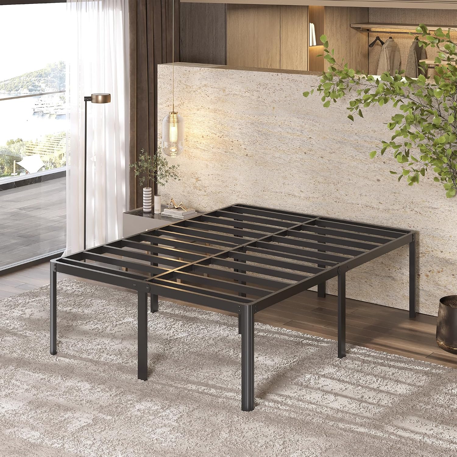 Lutown-Teen 22 Inch High Queen Bed Frame with Rounded Corner Legs, Heavy Duty Metal Queen Platform Bed Frame with Steel Slats Support, No Box Spring Needed, Noise Free, Easy Assembly