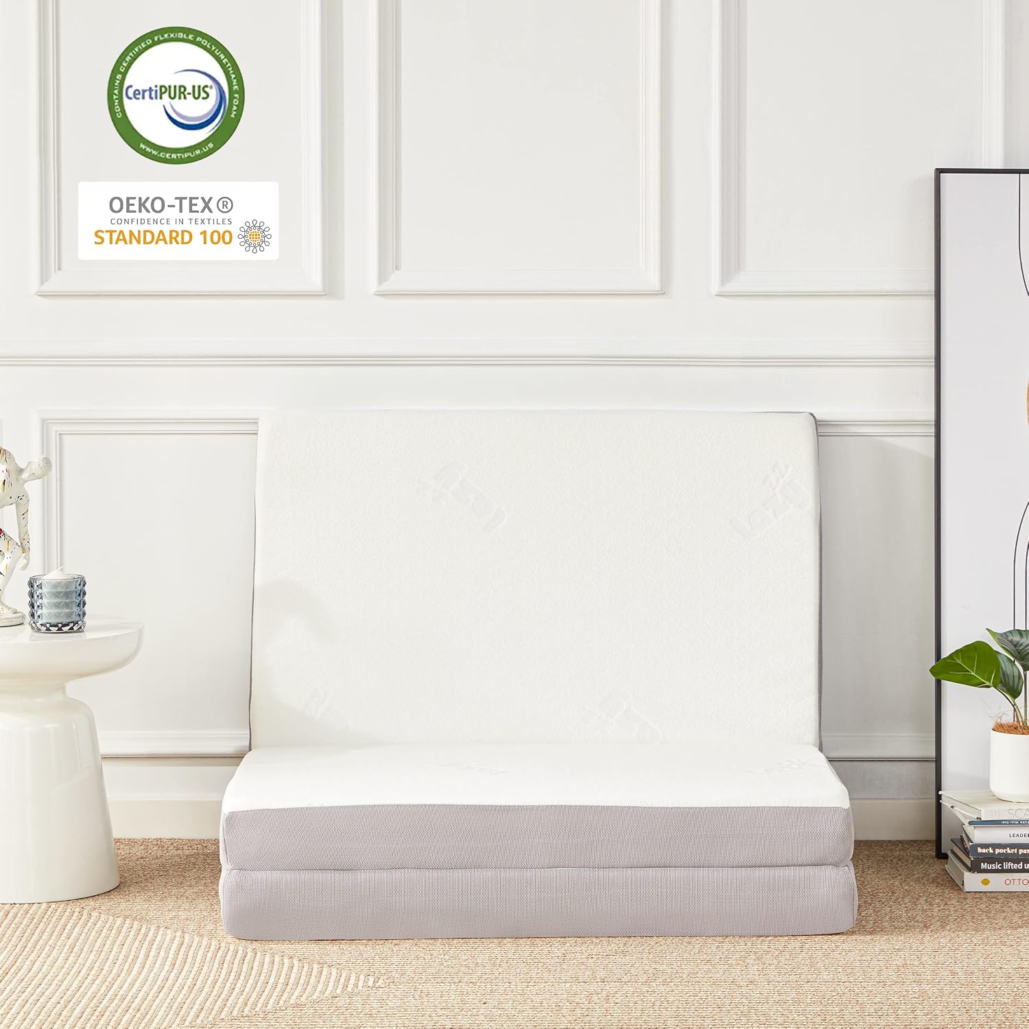Lazyzizi Folding Mattress - 4 Inch Memory Foam Tri-fold Mattress with Breathable & Washable Bamboo Fiber Fabric Cover - Foldable Guest Bed for Camping, Road Trip, Full