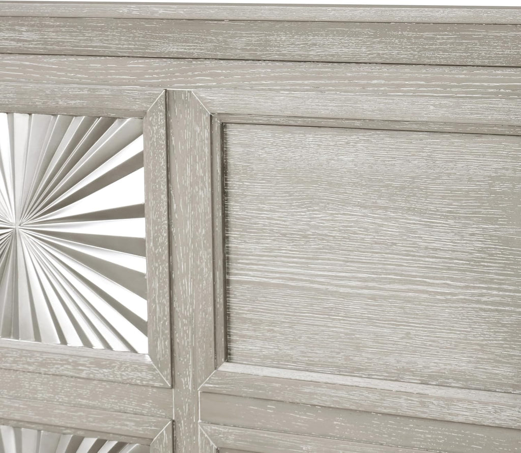 Furniture of America Narella Modern Wood 5-Piece Bedroom Set with Sunburst Pattern, Nickel Brushed Wire Hardware, Felt-Lined Top Drawers, Bracketed Feet, Box Spring Needed, Queen, Light Gray