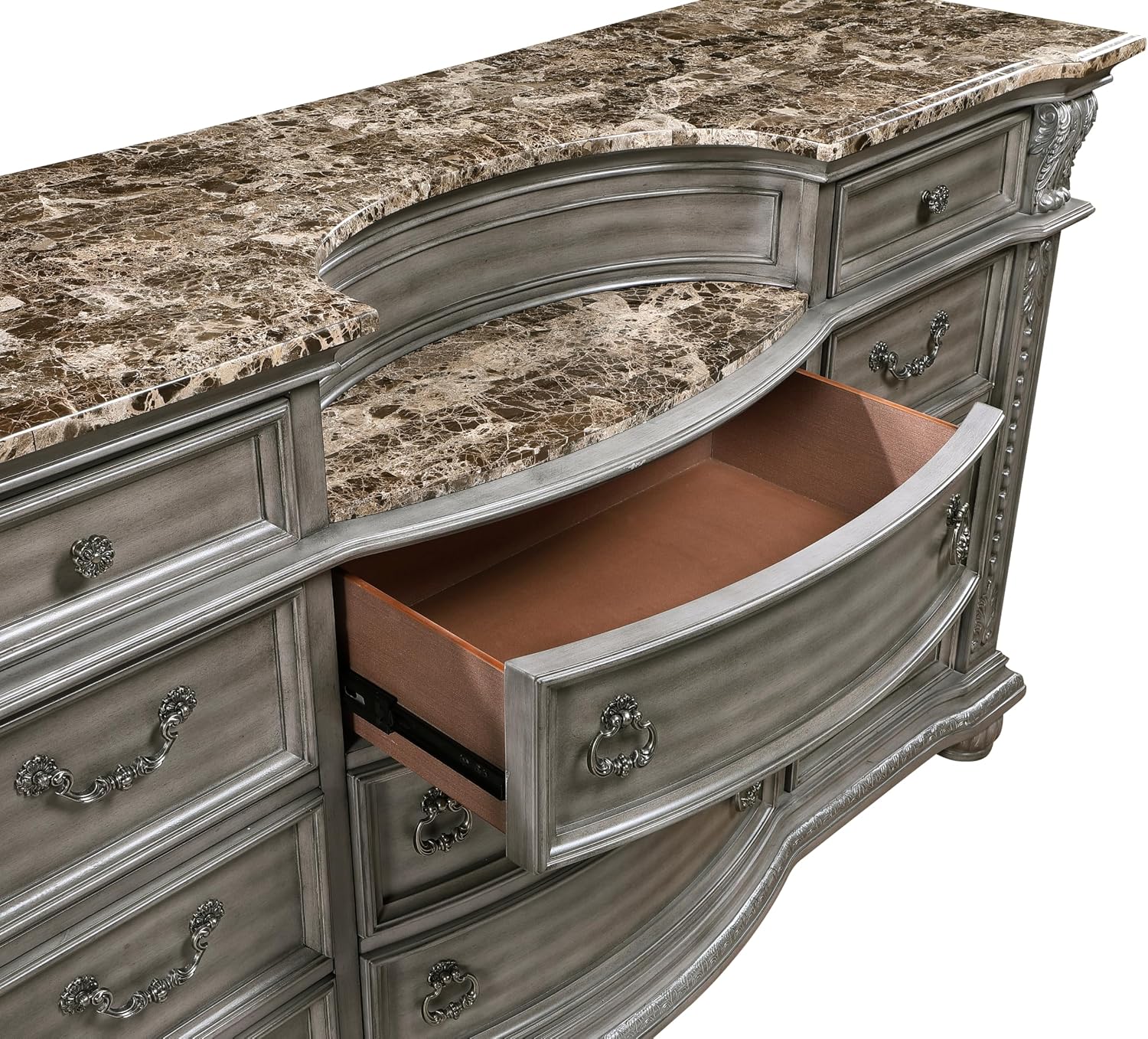 Formal 4-Pieces Queen Size Bed Set Gray Finish Carving Wood Luxury Traditional Bedroom Furniture