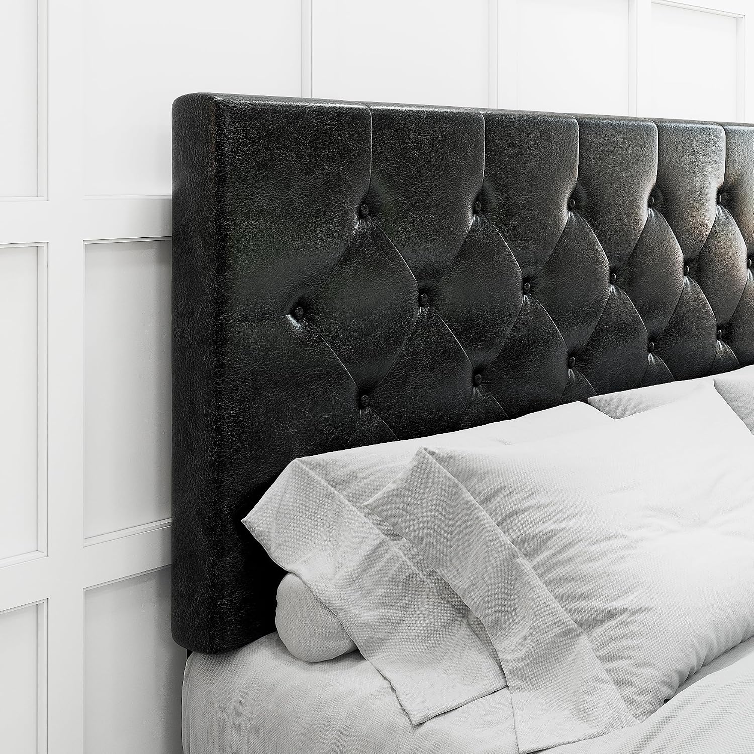 HOOMIC King Platform Storage Bed Frame with 4 Drawers & Adjustable Headboard, Wooden Slats, No Box Spring Needed, Diamond Stitched Button Tufted Design, Black