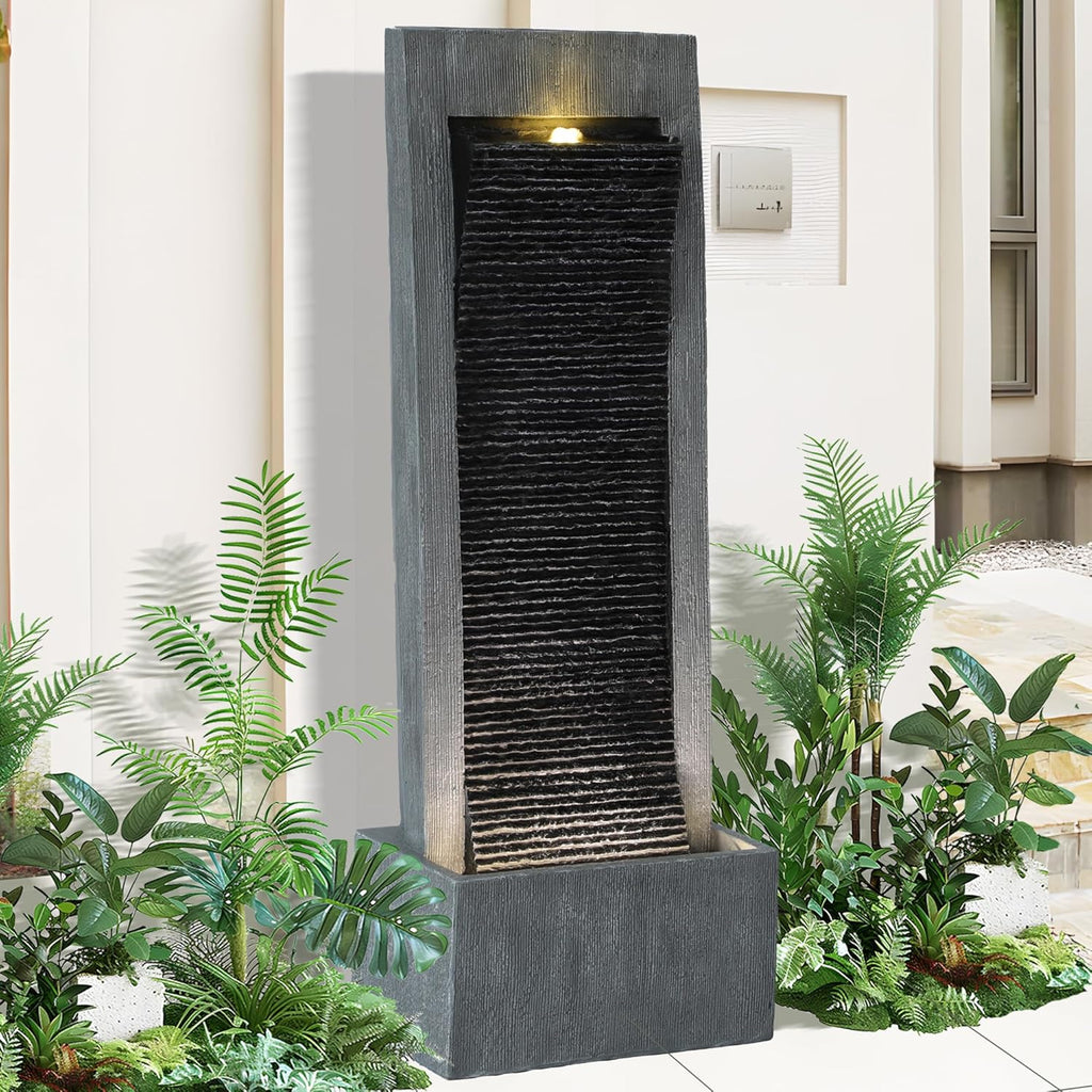 49.6' H Waterfall Fountains Outdoor Garden - Water Fountains and Waterfalls Outside, Large Indoor Floor Standing Resin Fountain Features W/Pump LED Light Cobbles for Patio, Home Art Decor