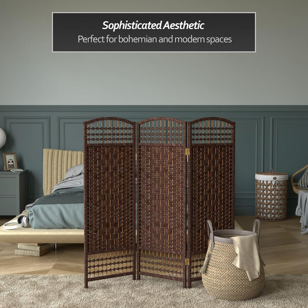 4 ft. Short Fiber Weave Folding Screen - Dark Mocha - 3 Panels