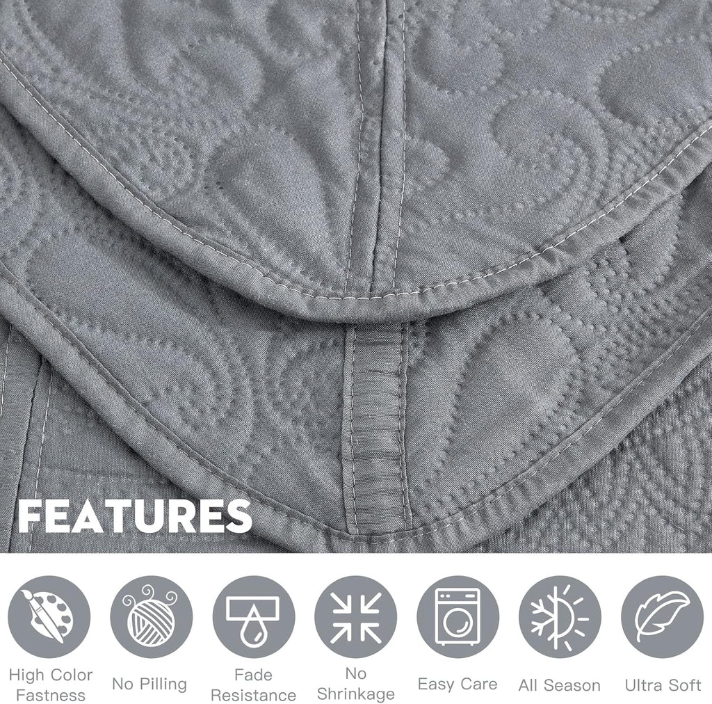 Oversized King Bedspread 128x120 Extra Wide, Ultrasonic Lightweight Bedding Cover, Paisley Pattern, Reversible, 5 Piece, 100% Microfiber, Grey