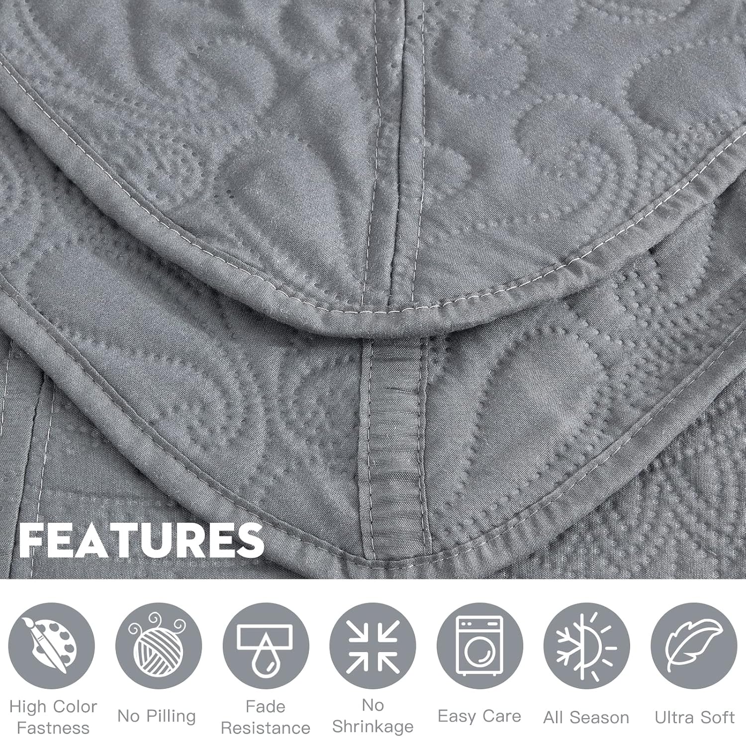 Oversized King Bedspread 128x120 Extra Wide, Ultrasonic Lightweight Bedding Cover, Paisley Pattern, Reversible, 5 Piece, 100% Microfiber, Grey