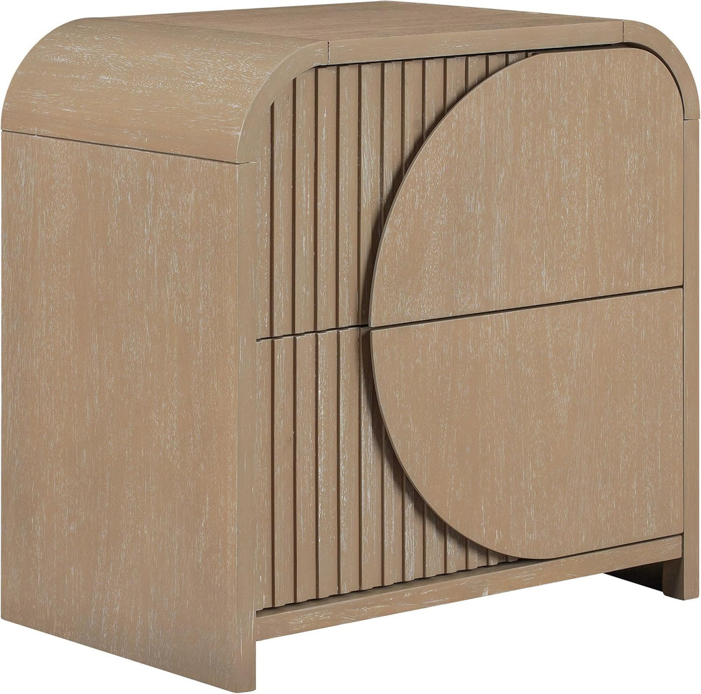 Furniture of America Tissen Modern Solid Wood 5-Piece King Bedroom Set with USB Ports, Reeded Panels, Curved Edges and Beveled Mirror, Box Spring Needed, Natural