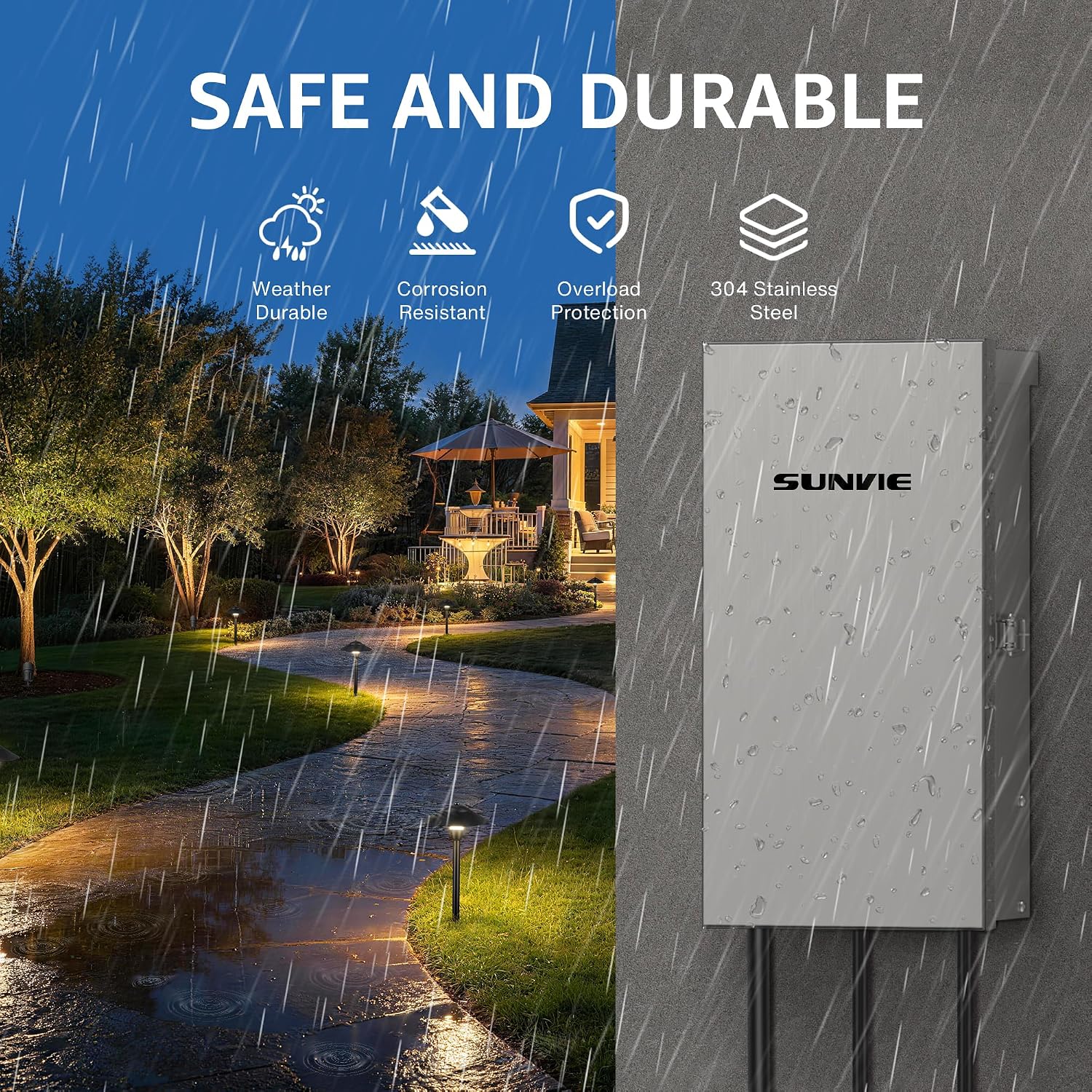 SUNVIE 300W Low Voltage Landscape Transformer 3 Zone Independent Control Outdoor Low Voltage Transformer with Timer & Photocell Sensor 120V AC to 12V/14V AC Waterproof Landscape Lighting Transformer