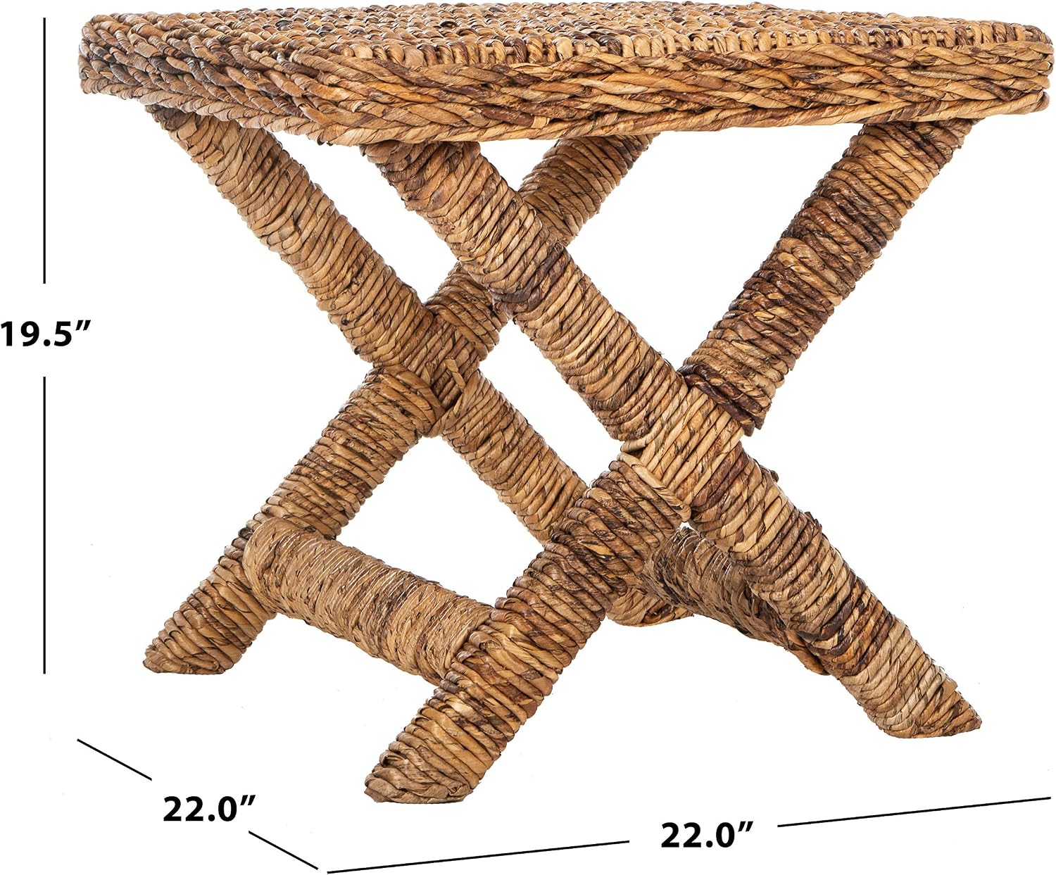 SAFAVIEH Furniture - Manor Natural Woven Rattan X Leg Bench Ottoman, Transitional Boho Accent Stool Seating, Fully Assembled, 22'W x 22'D x 19.5'H (FOX6529A)