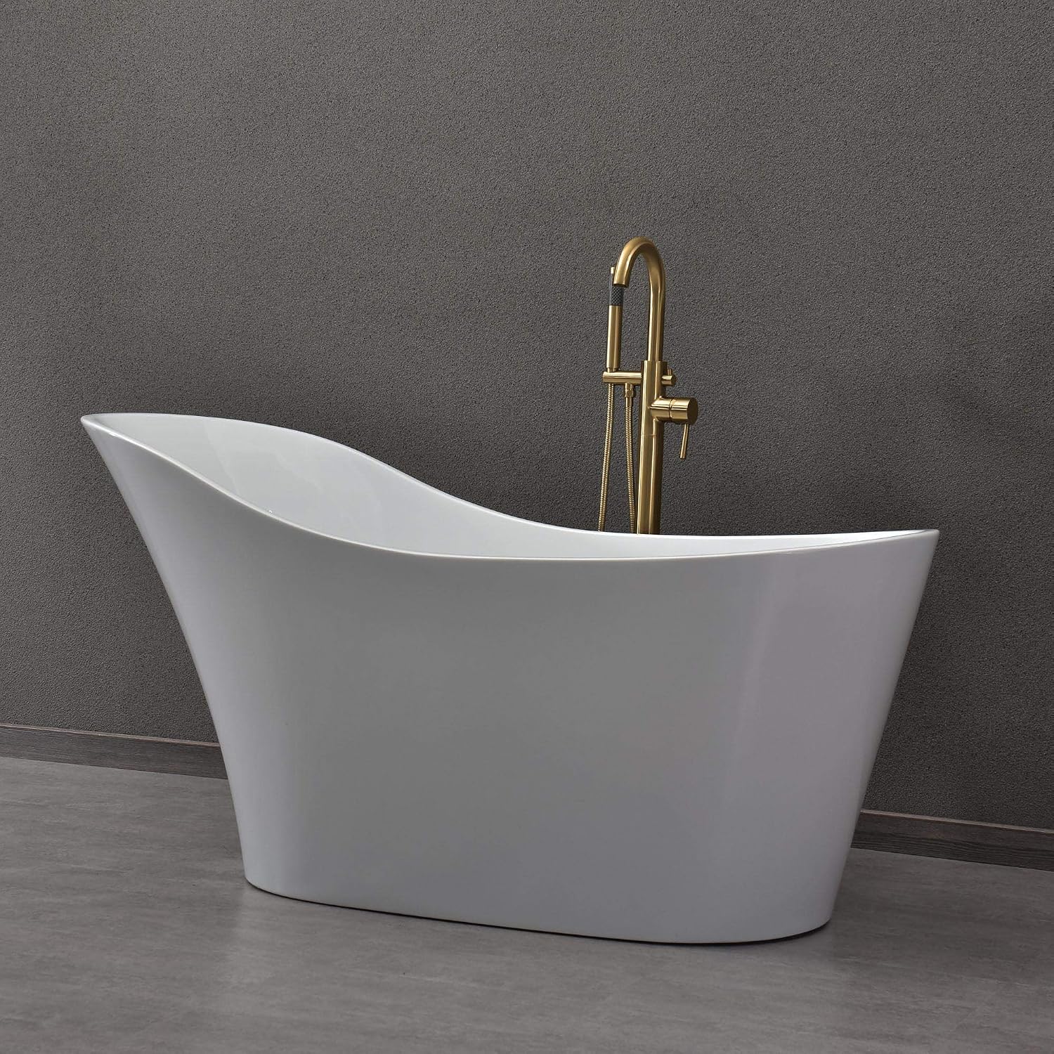 WOODBRIDGE 59' Acrylic Freestanding Bathtub Contemporary Soaking White Tub with Matte Black Overflow and Drain，B0029-MB-Drain&O