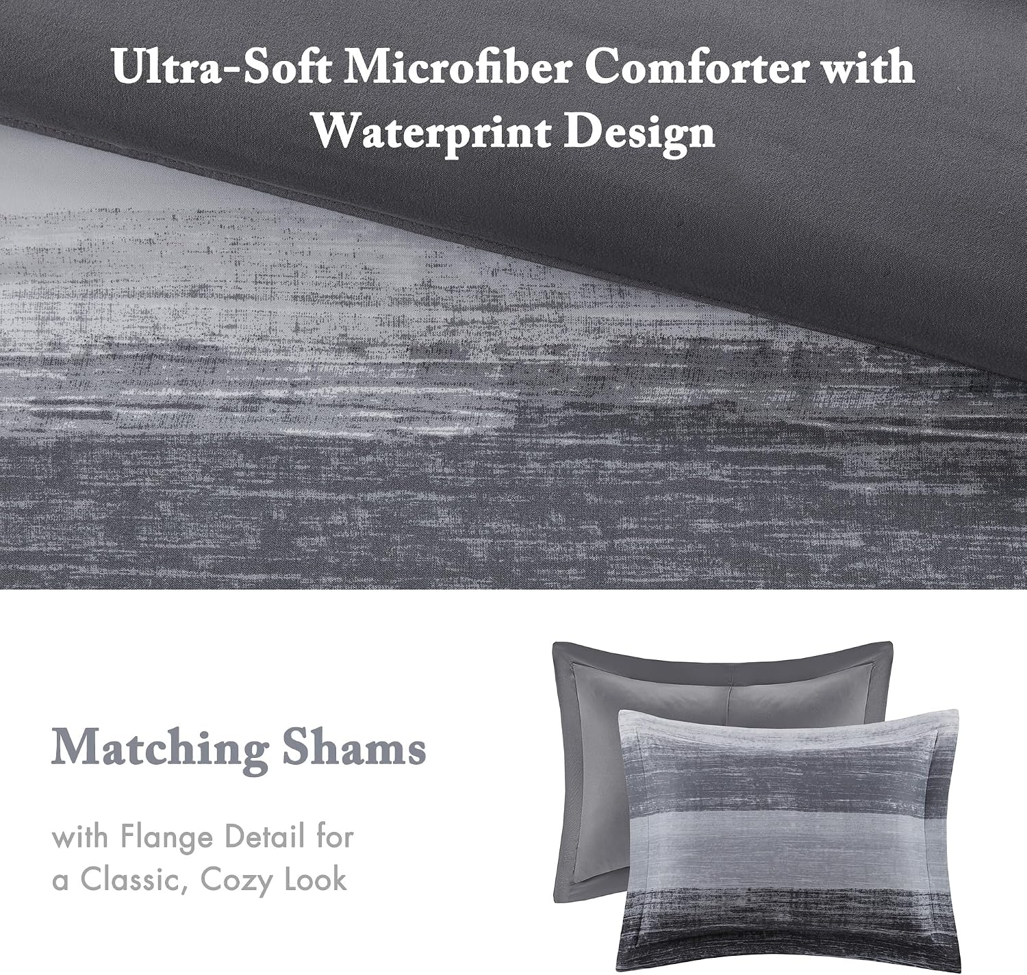 Madison Park Essentials Cal King Comforter Set, Bed in a Bag, Watercolor Print Coastal Comforter & Chambray Cotton Sheet Set, All Season Bedding, Saben, Black Cal King (104 in x 92 in) 9Piece