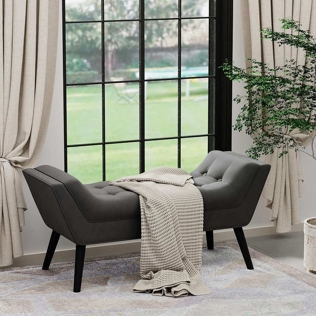 Andeworld Bed Bench Upholstered Tufted Footstool Entryway Ottoman Bench Two Seaters (Dark Gray)